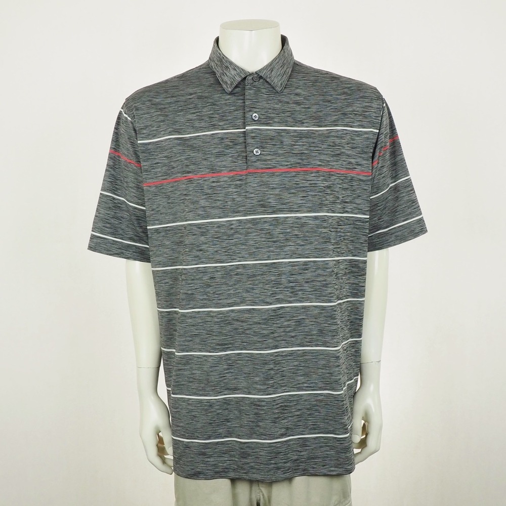 FootJoy FJ Golf Polo Shirt Mens XL Heather Black Striped Performance Lisle Blend